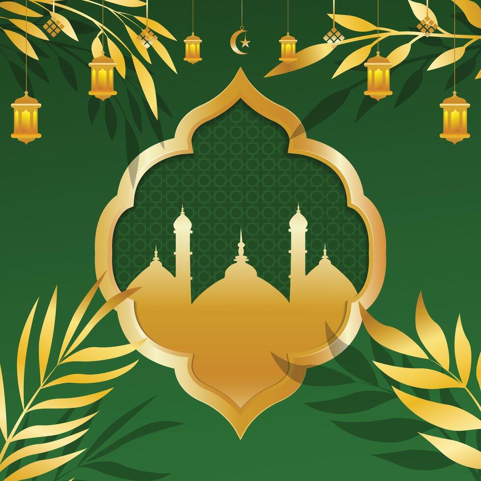 Luxury gradient islamic background with gold foliage decoration vector