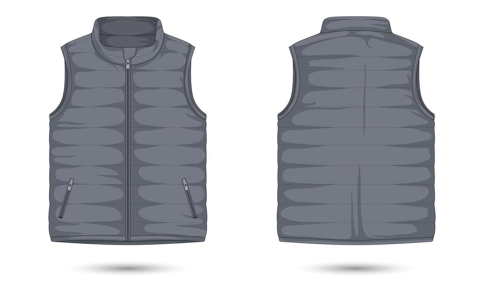 Gray puffer vest mockup front and back view vector