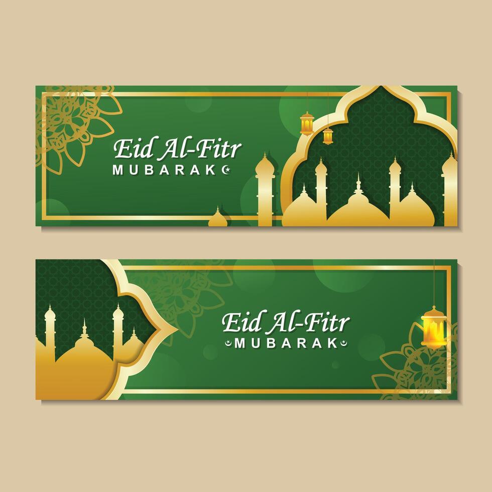 Collection of luxury gradient Eid greeting banner designs vector