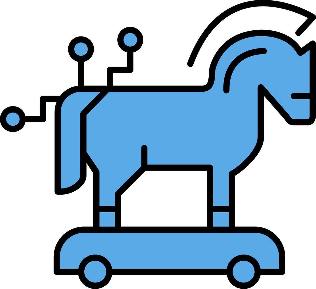 troyano caballo lleno azul icono vector