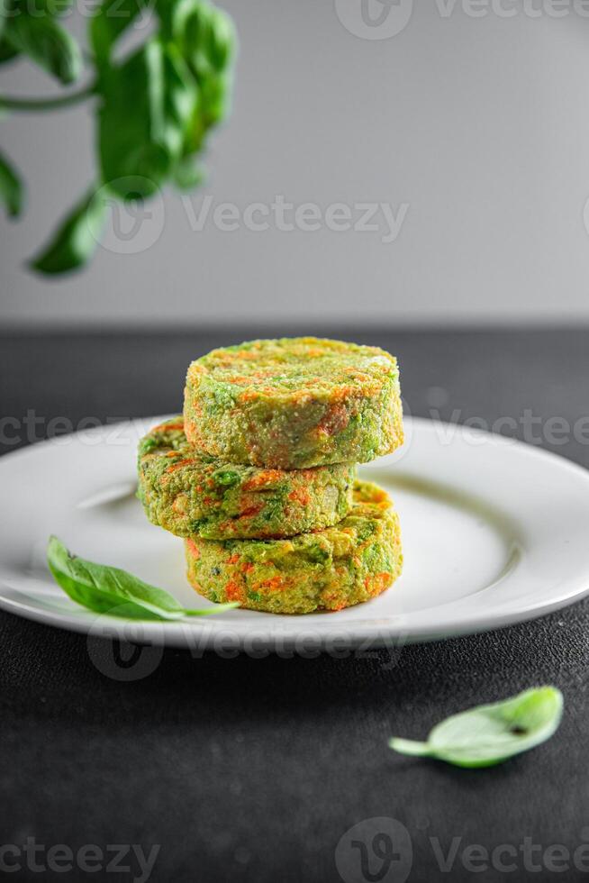 vegetable cutlet carrot, broccoli, potatoes, onion fresh vegetarian vegan food tasty healthy eating meal food snack on the table copy space food background rustic top view photo