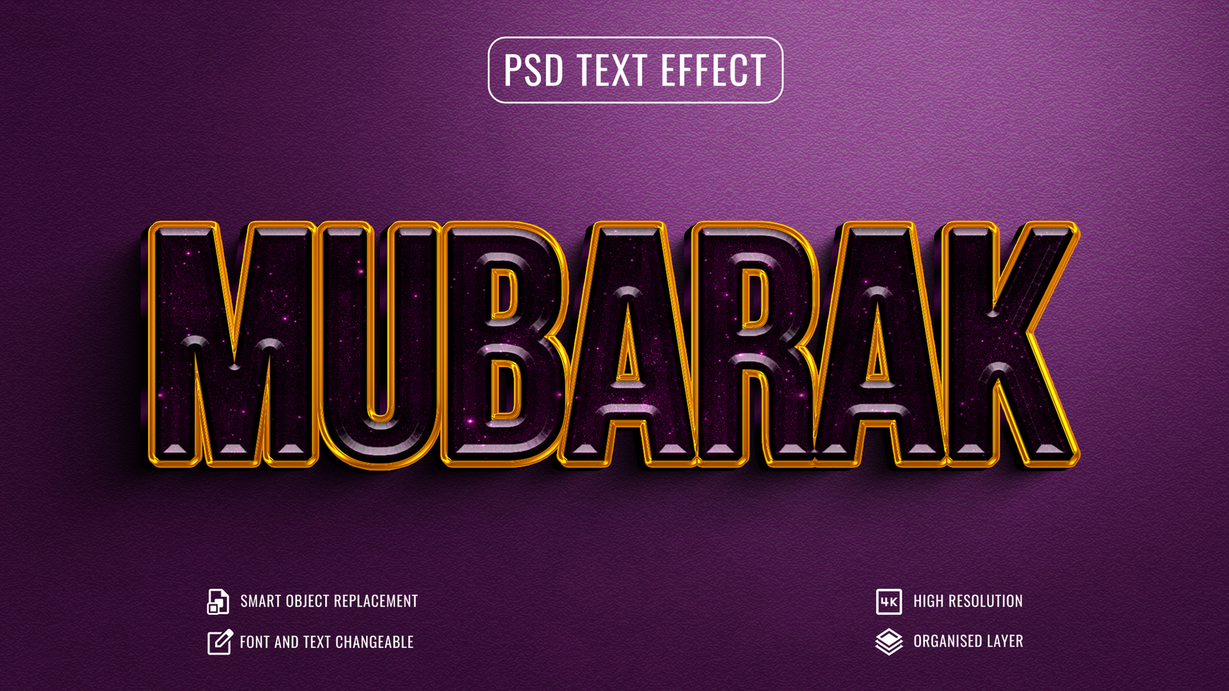 glossy gold and purple text effect for eid festival psd