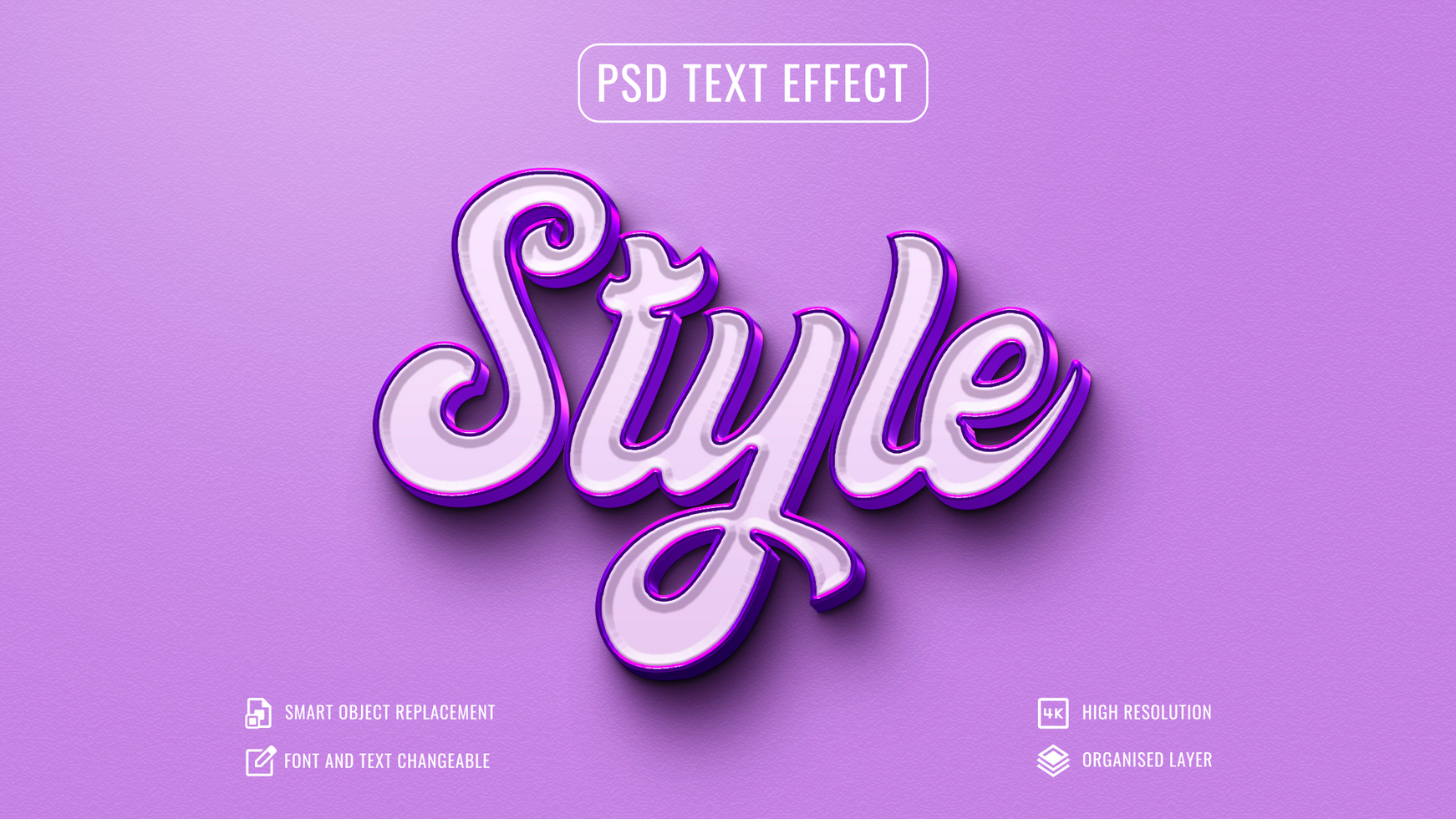 style text effect with purple background psd