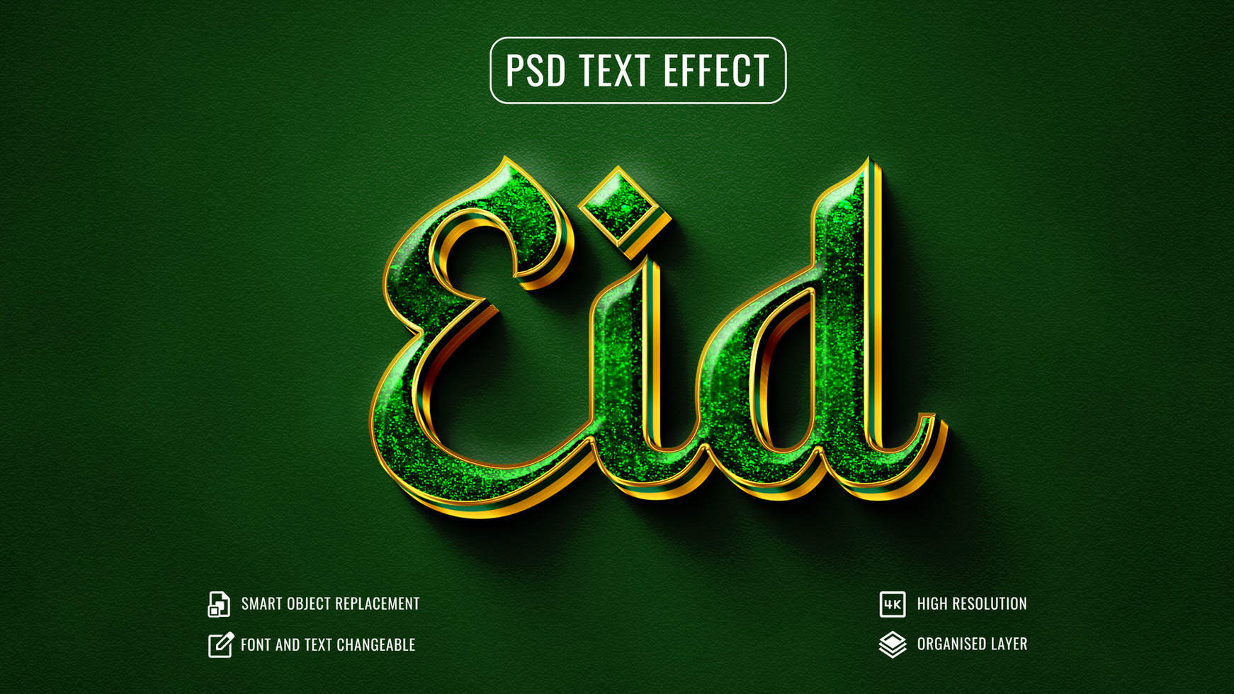 shiny luxury green eid text effect psd