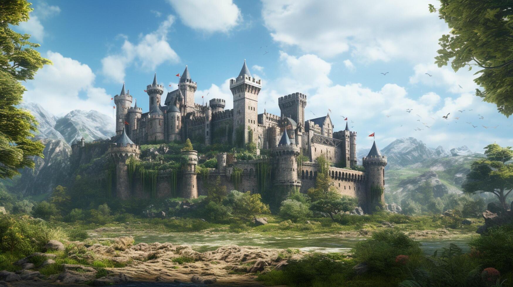 AI generated Medieval Castles and Kingdoms game background photo