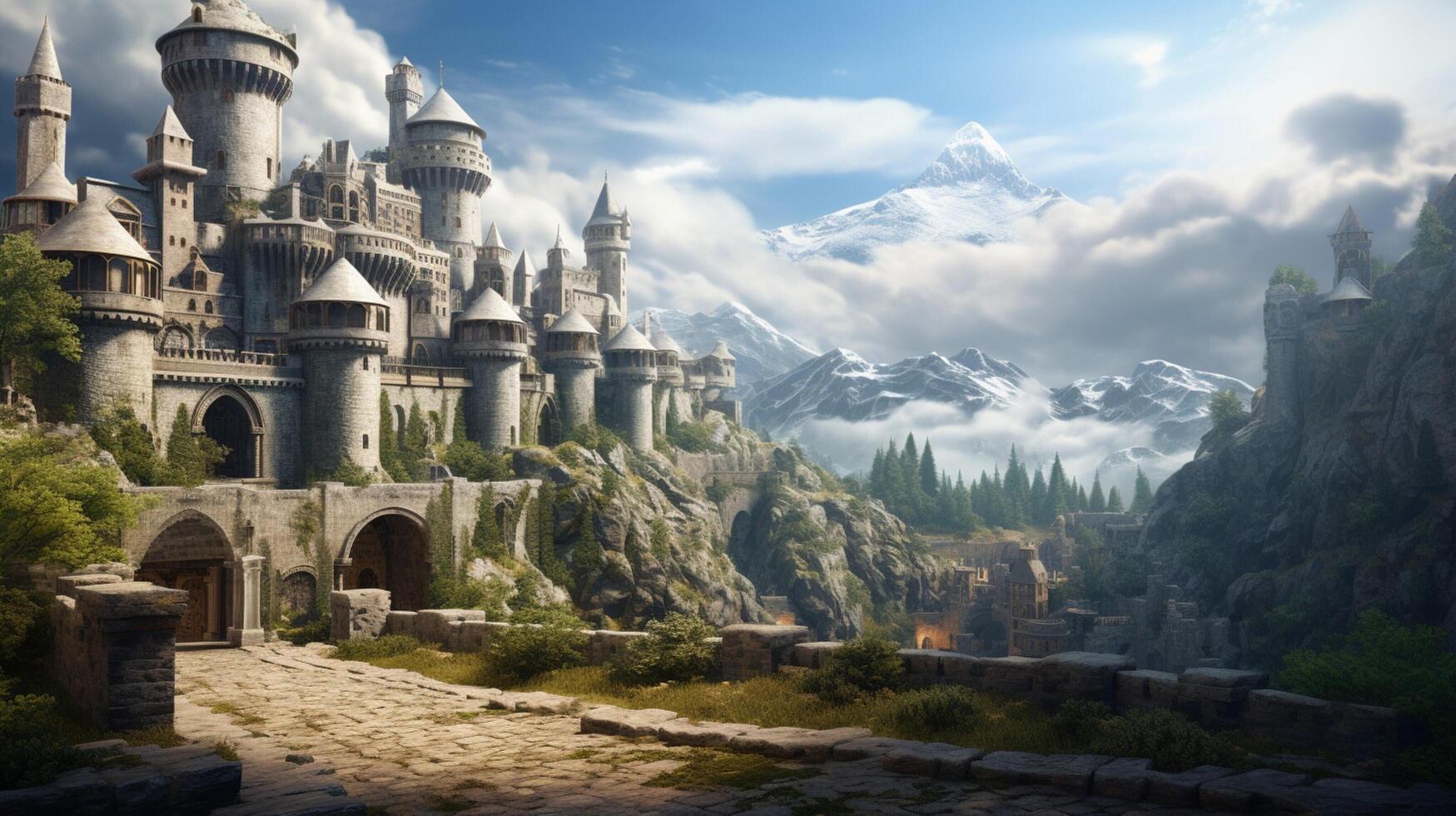 AI generated Medieval Castles and Kingdoms game background photo