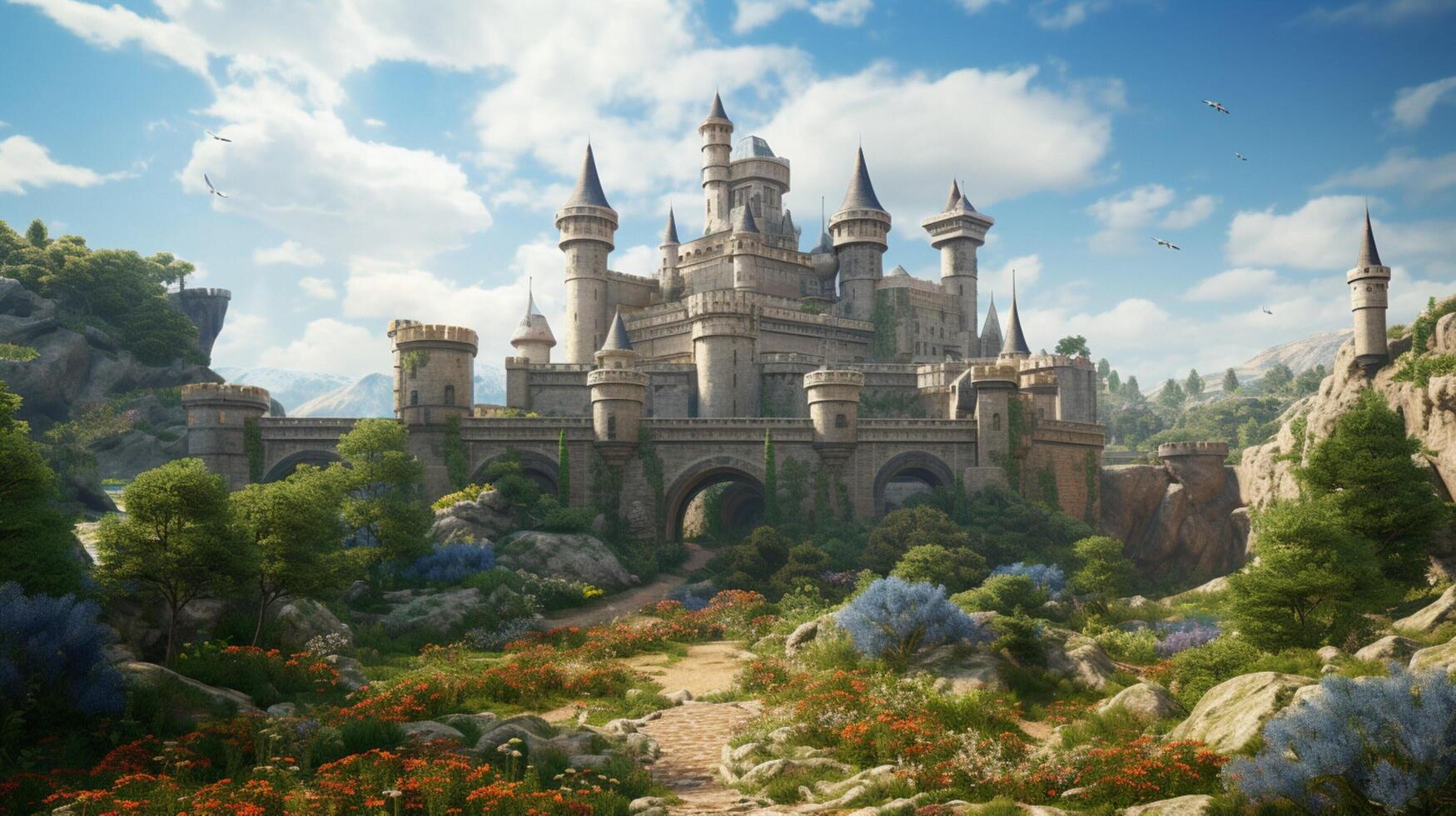 AI generated Medieval Castles and Kingdoms game background photo