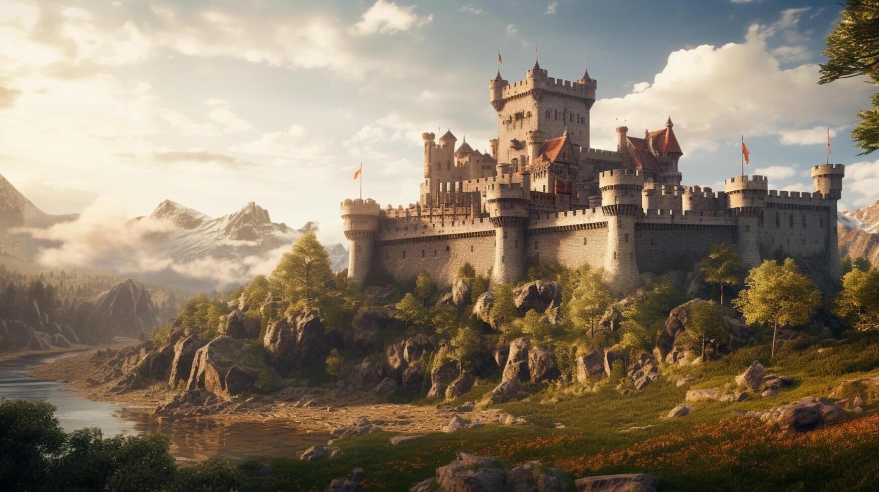 AI generated Medieval Castles and Kingdoms game background photo