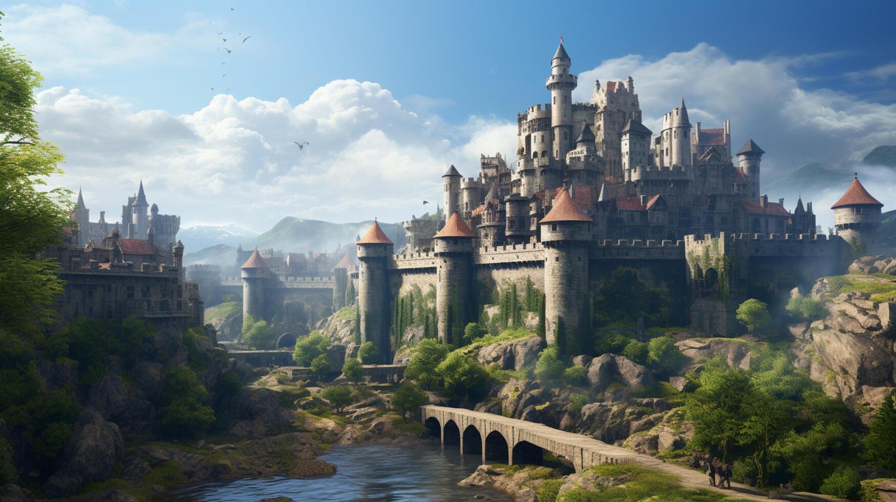 AI generated Medieval Castles and Kingdoms game background photo