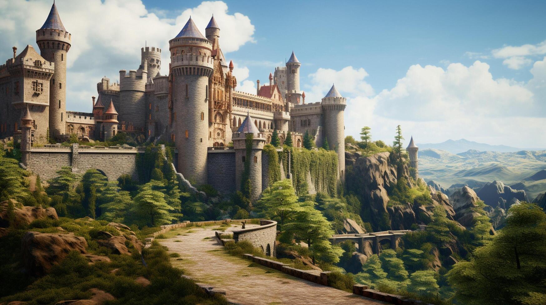 AI generated Medieval Castles and Kingdoms game background photo