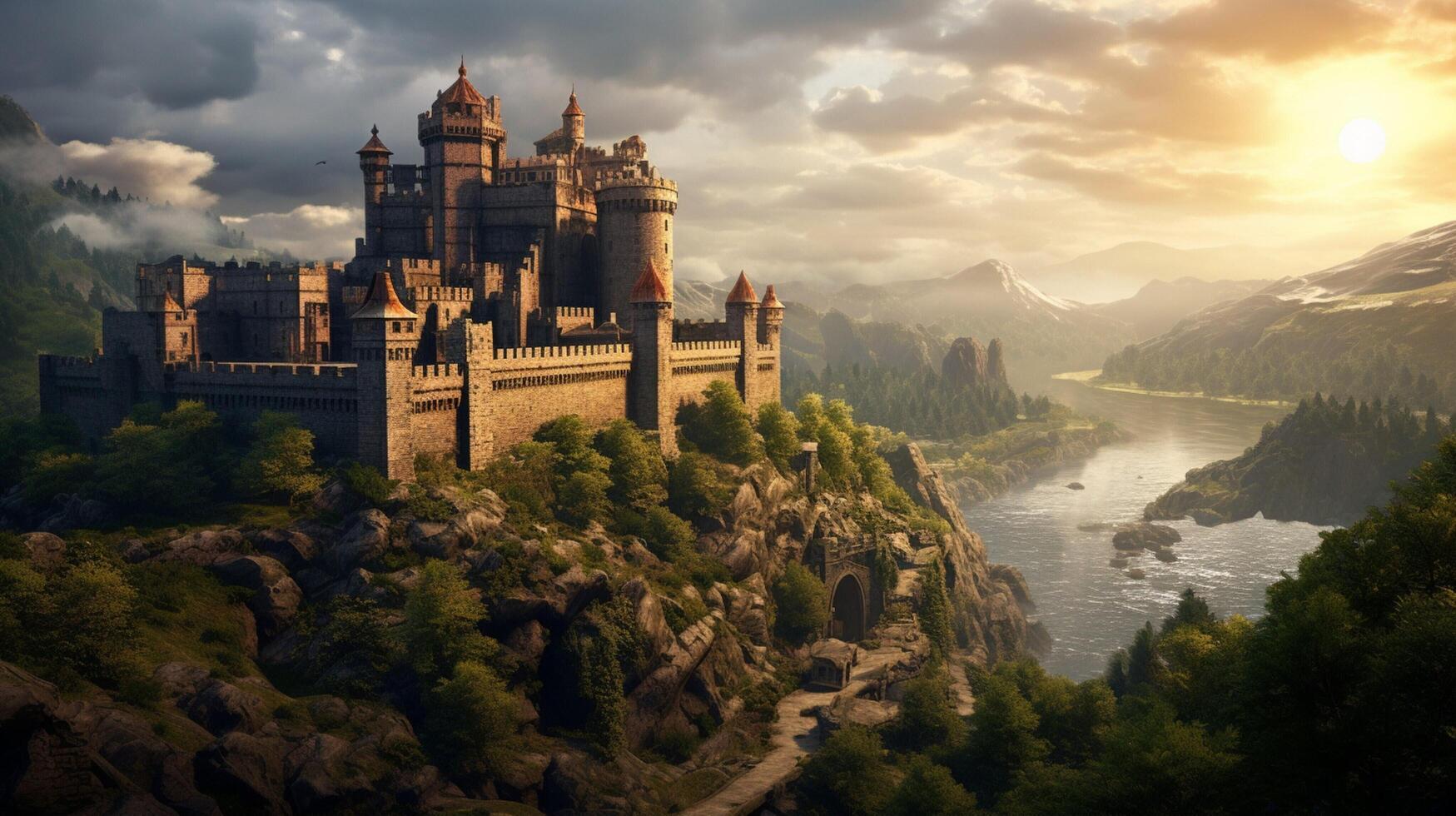AI generated Medieval Castles and Kingdoms game background photo