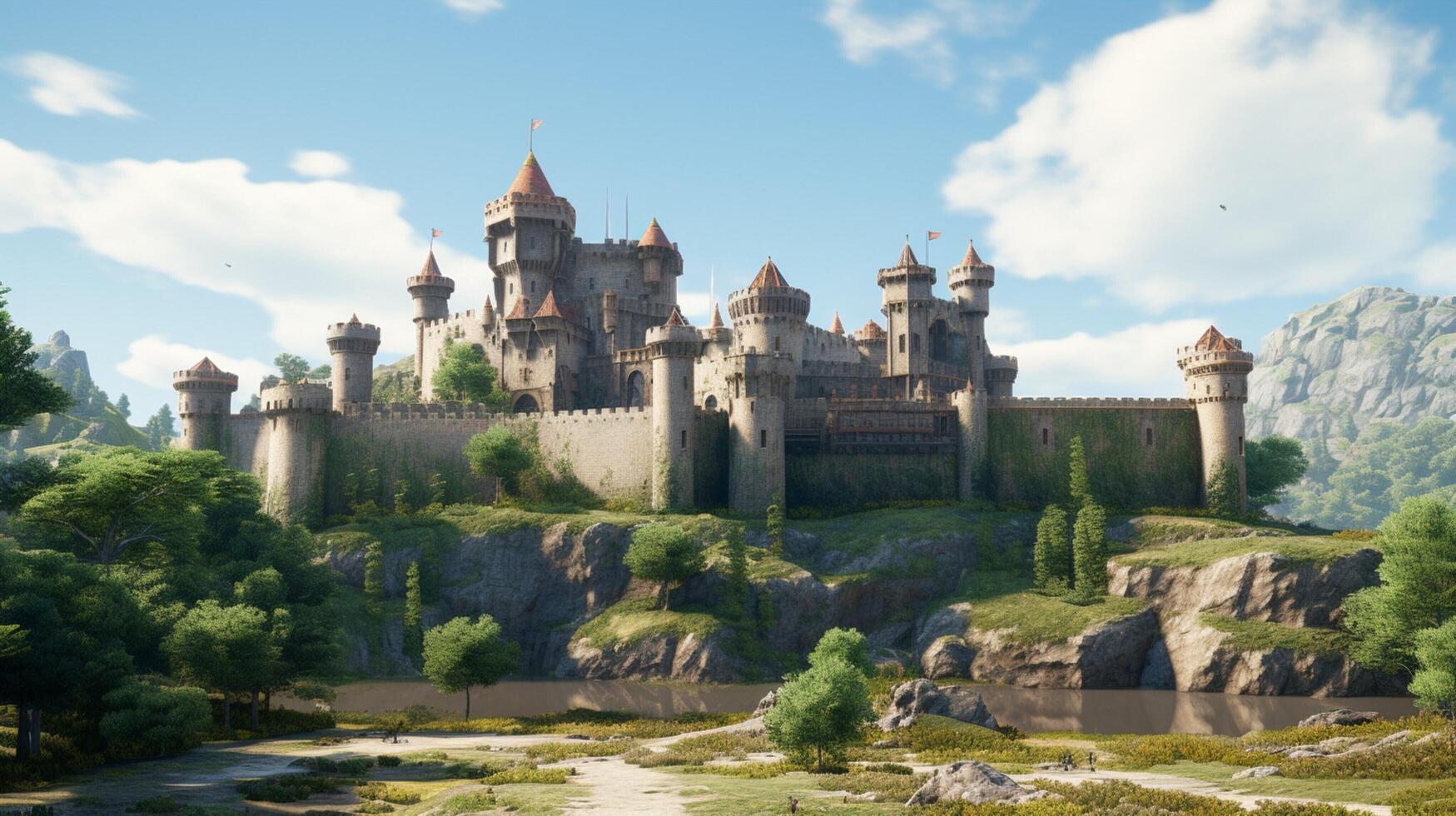 AI generated Medieval Castles and Kingdoms game background photo