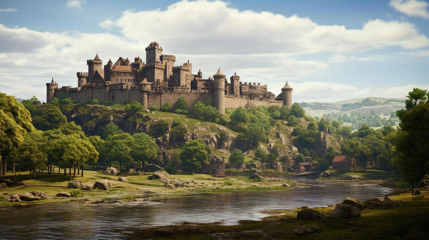 AI generated Medieval Castles and Kingdoms game background photo