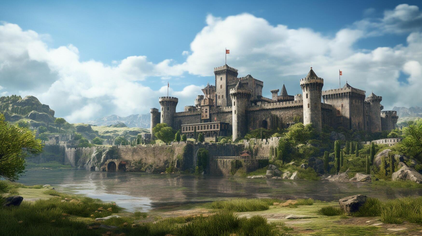 AI generated Medieval Castles and Kingdoms game background photo