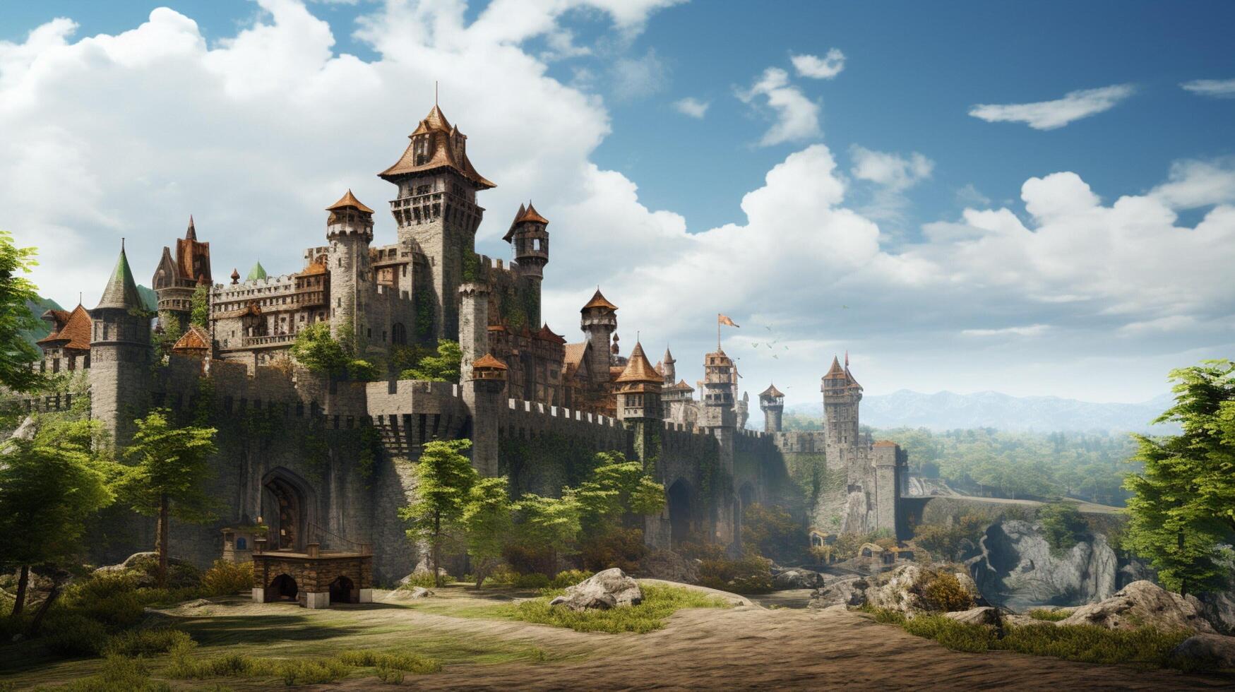 AI generated Medieval Castles and Kingdoms game background photo