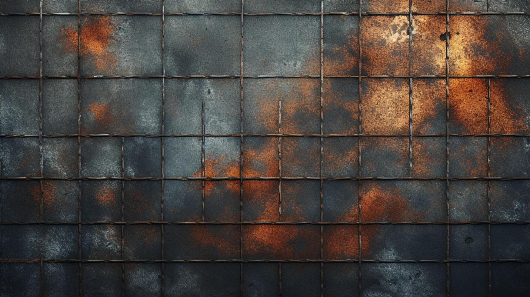 AI generated Metallic Grid with Weathered and Rusted Areas background photo