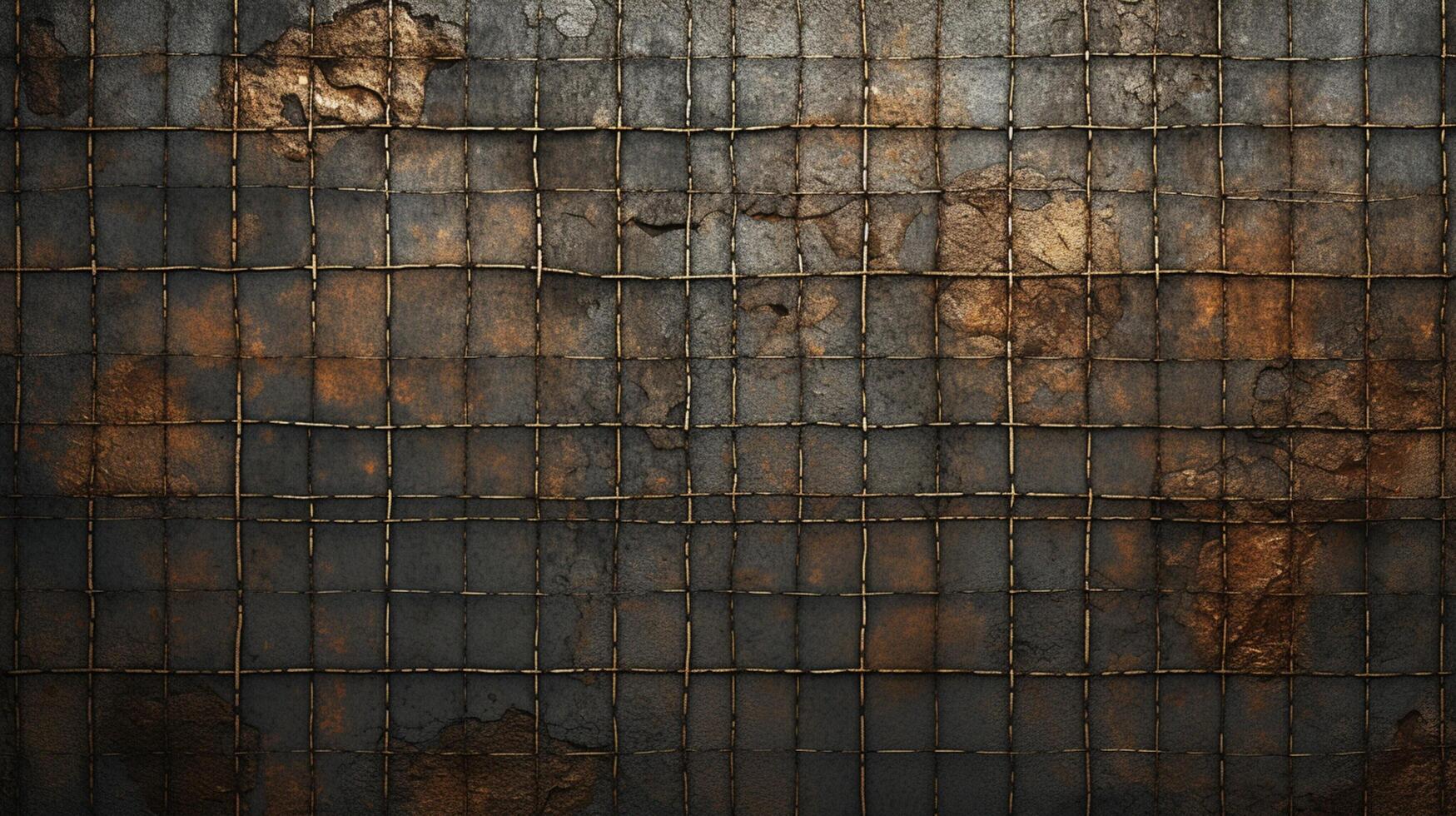 AI generated Metallic Grid with Worn Aged and Corroded Texture photo
