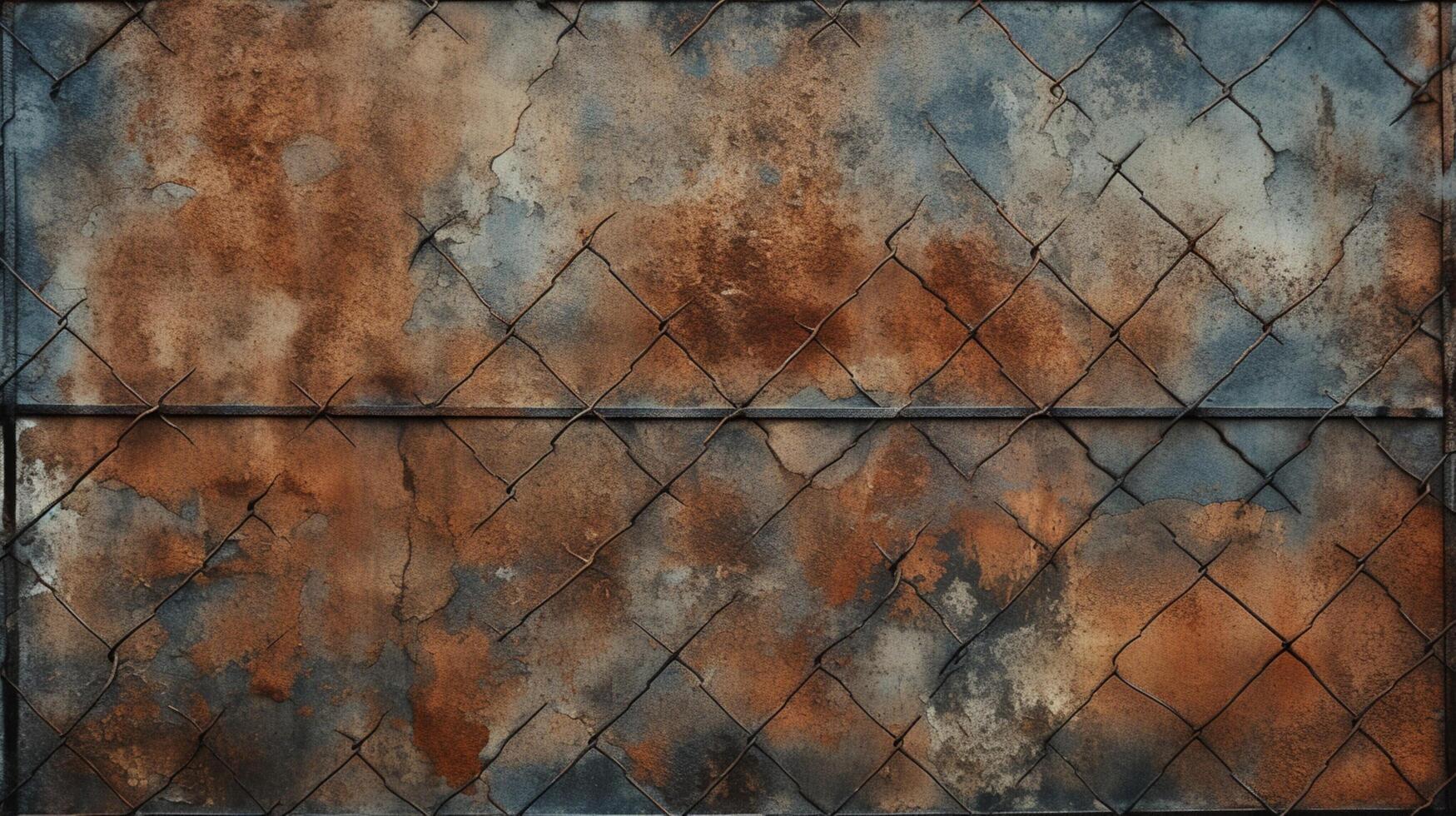 AI generated Metallic Grid with Worn Aged and Corroded Texture photo