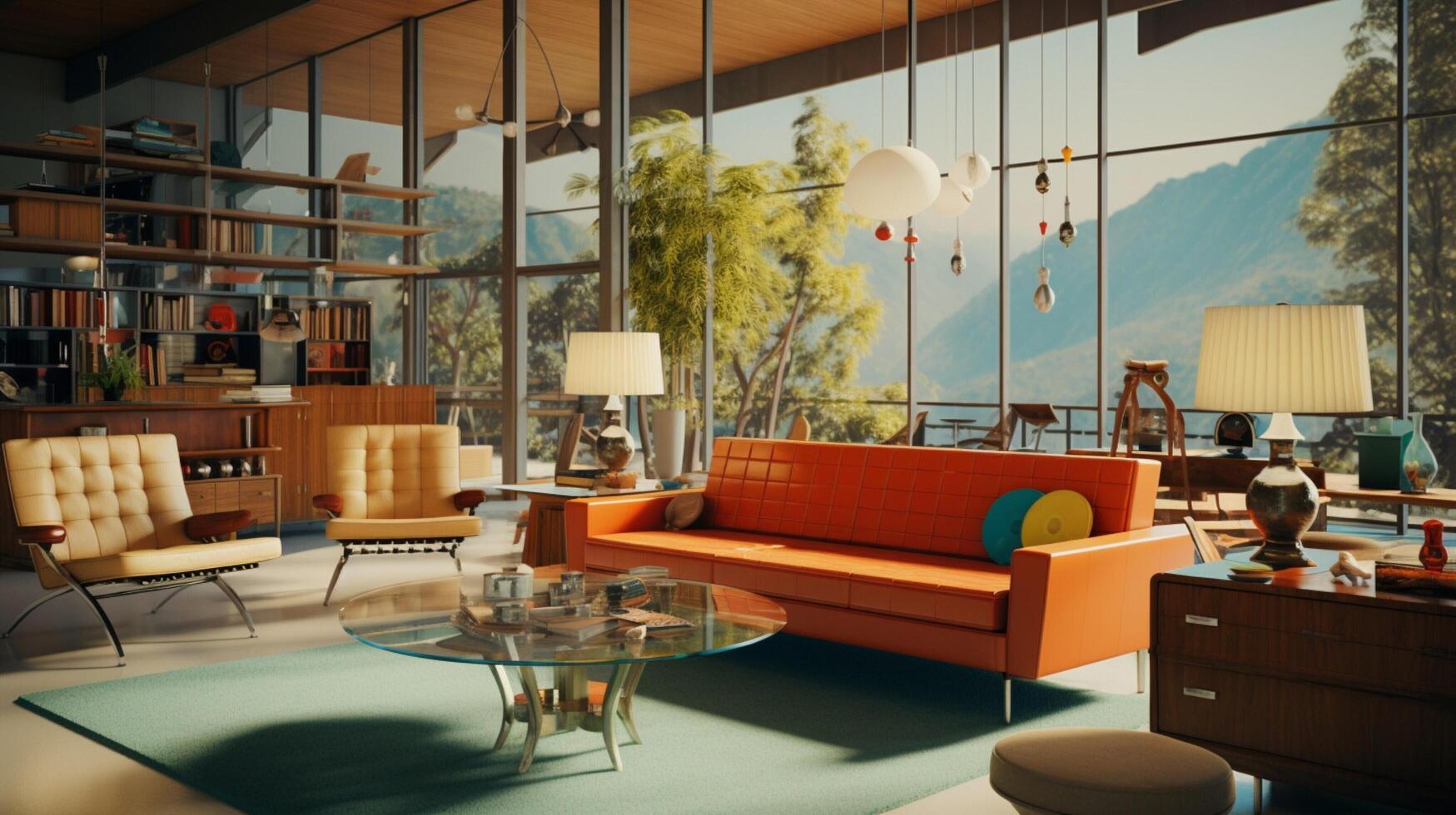 AI generated Mid-Century Modern interior design high quality photo