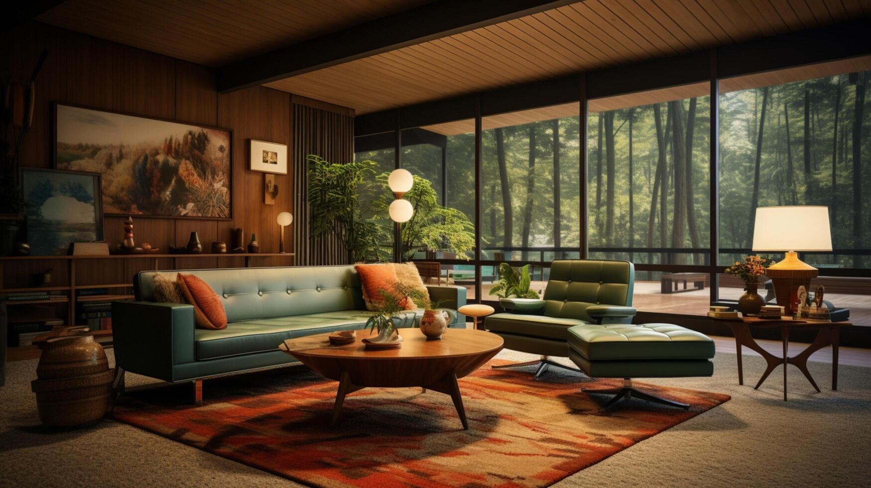 AI generated Mid-Century Modern interior design high quality photo