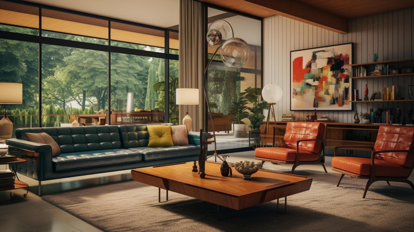 AI generated Mid-Century Modern interior design high quality photo