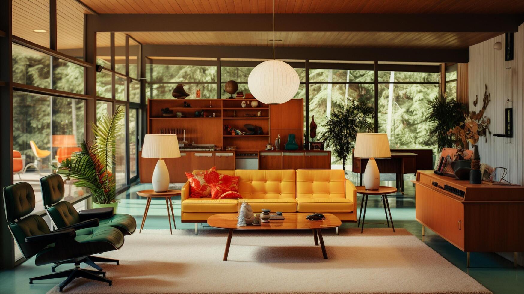 AI generated Mid-Century Modern interior design high quality photo