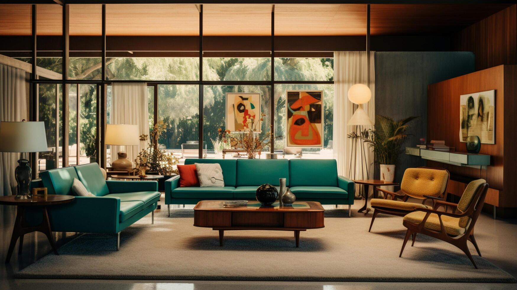 AI generated Mid-Century Modern interior design high quality photo