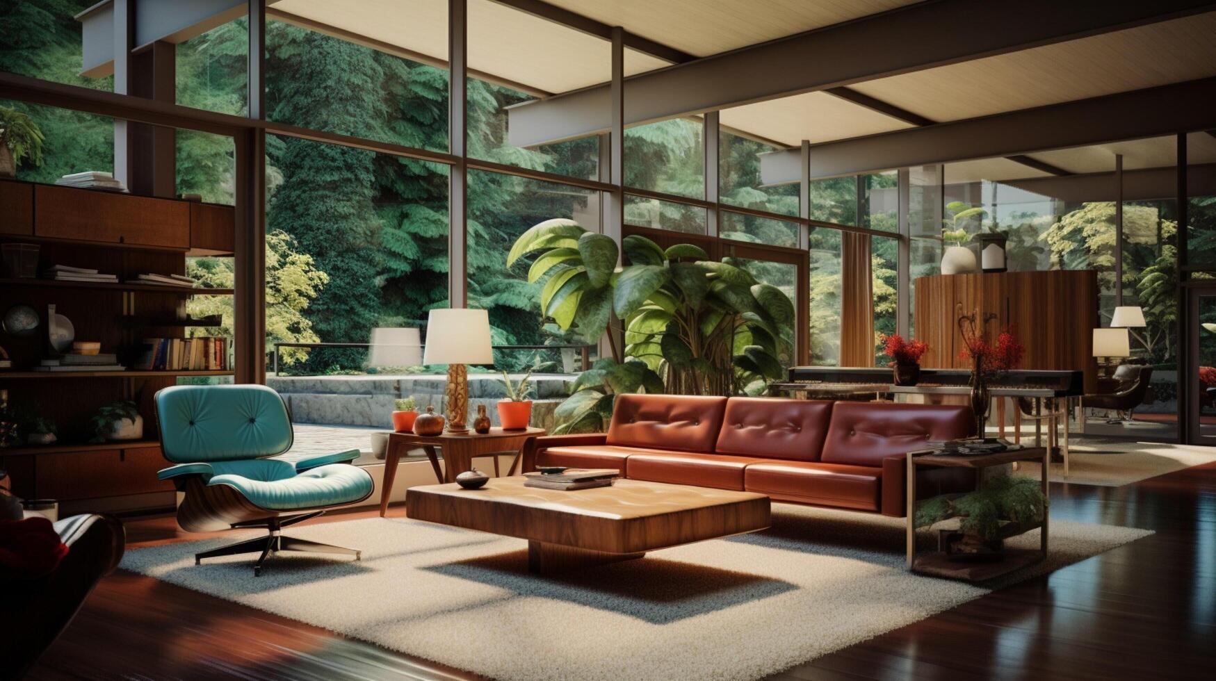 AI generated Mid-Century Modern interior design high quality photo