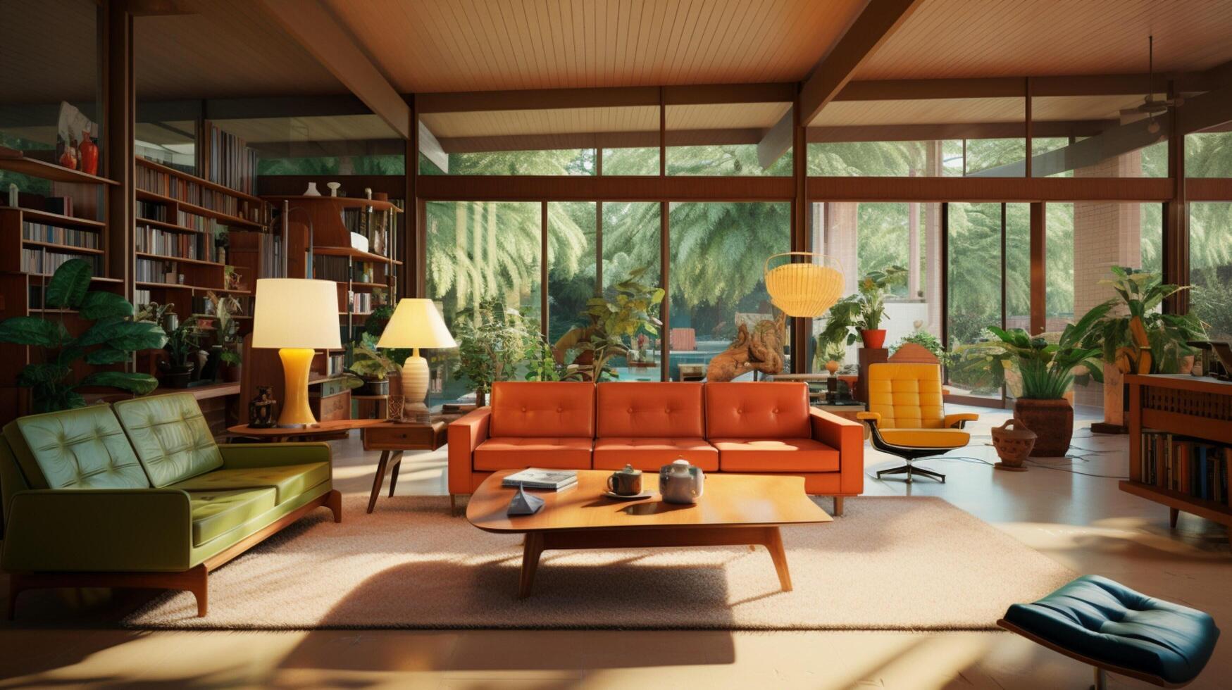 AI generated Mid-Century Modern interior design high quality photo