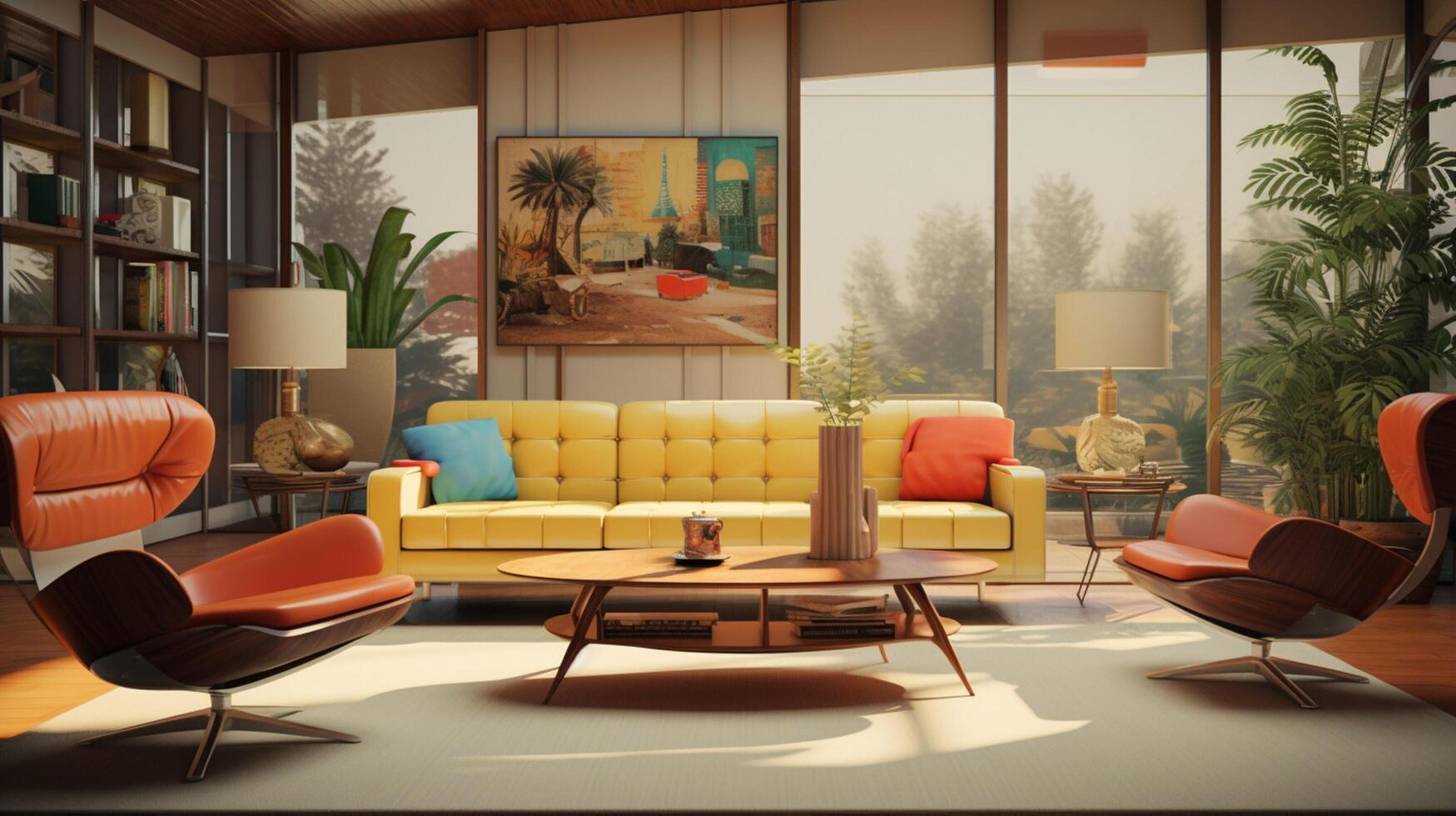 AI generated Mid-Century Modern interior design high quality photo