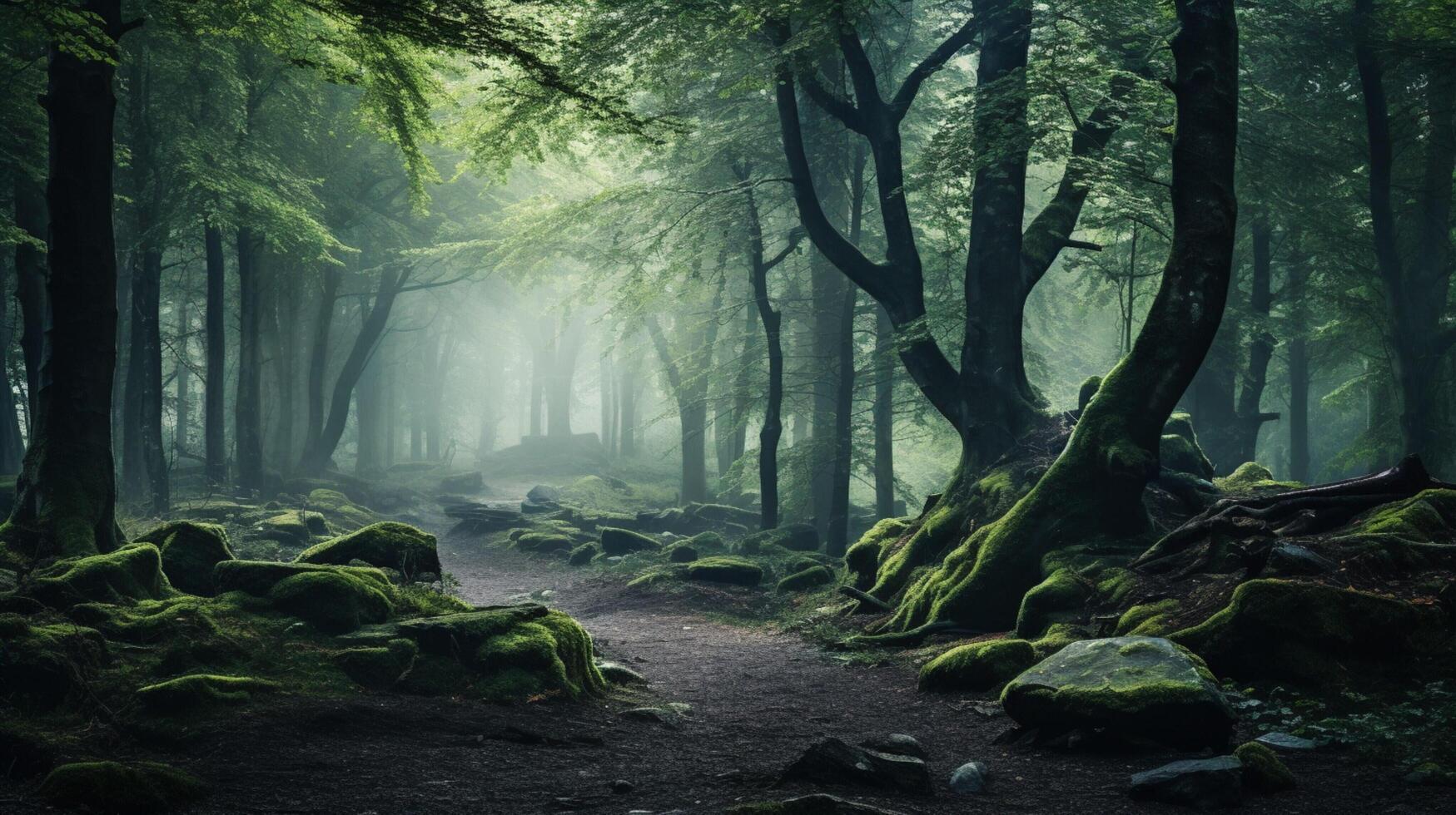 AI generated Misty Forest Background photo