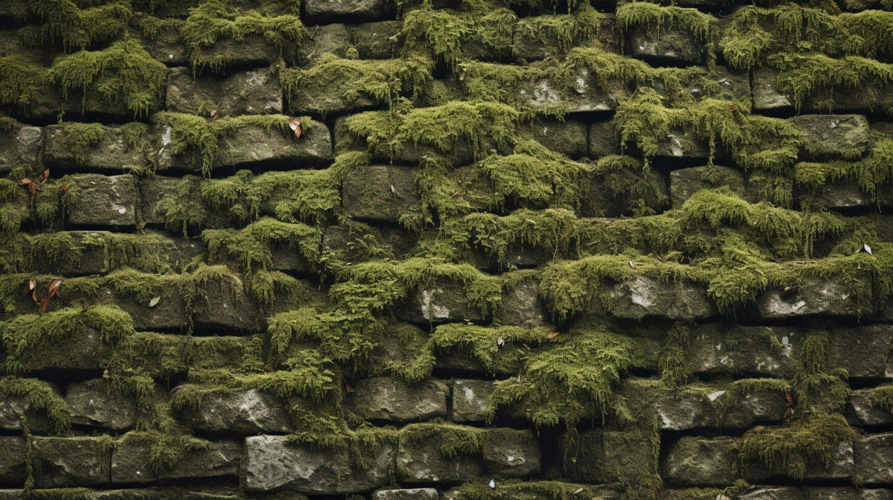 ai generado cubierto de musgo ladrillo pared antecedentes foto