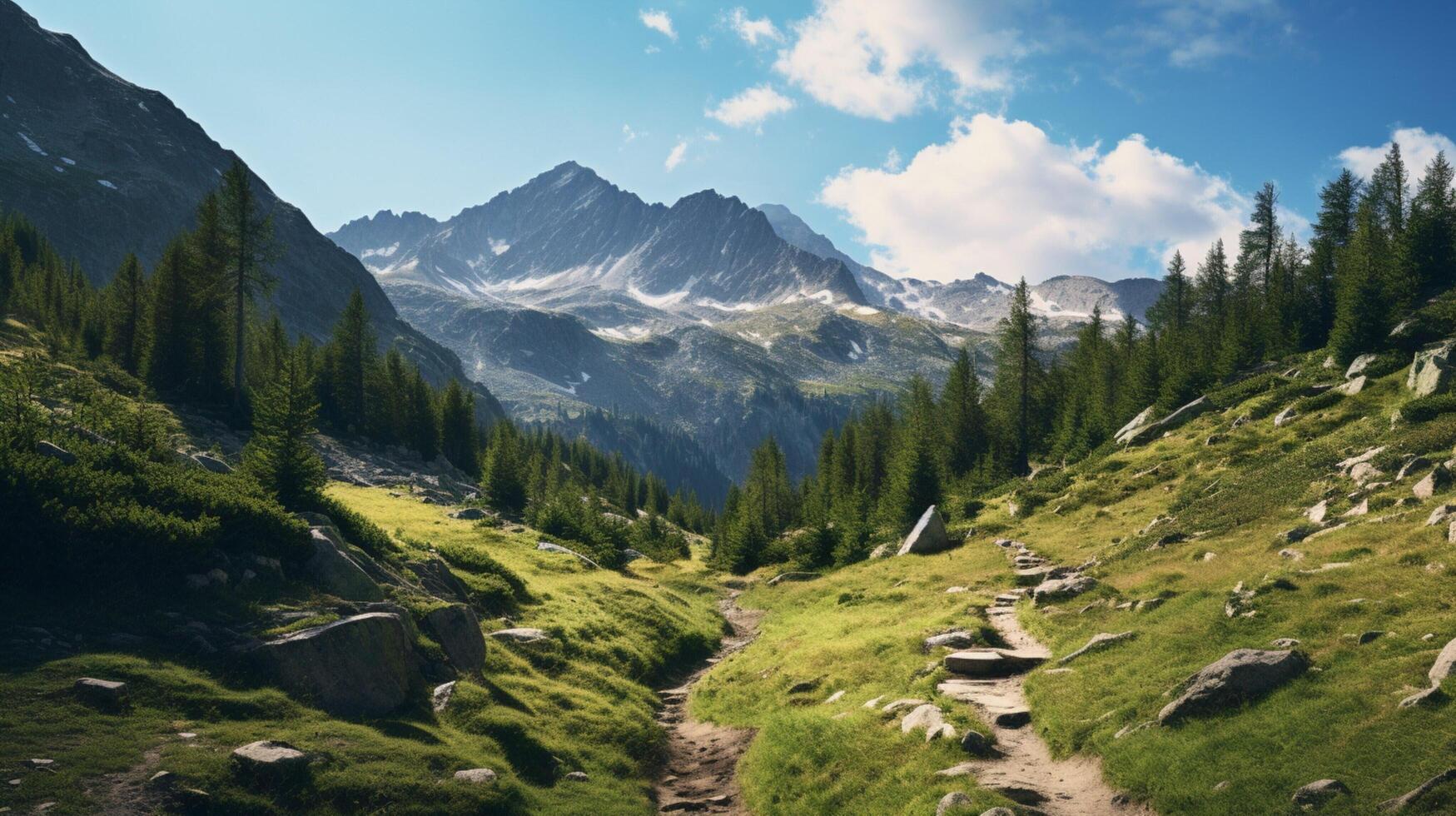 AI generated Mountain Afternoon Hike Background photo