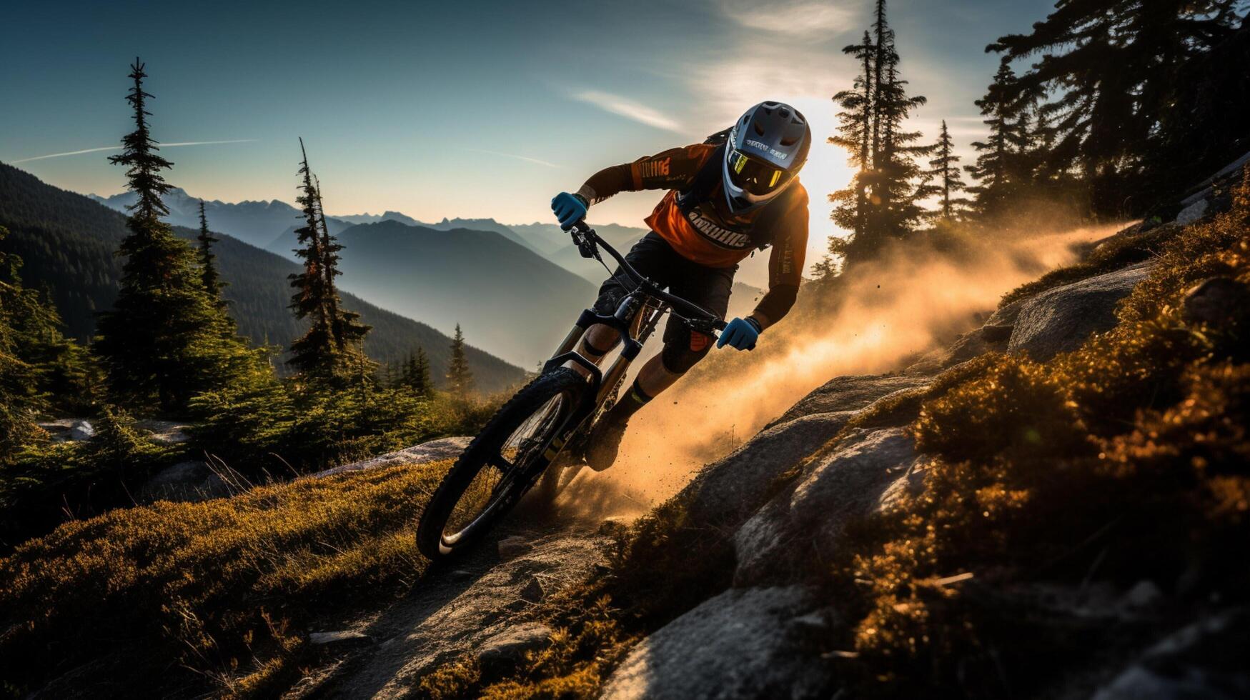 AI generated Mountain Biking Background photo