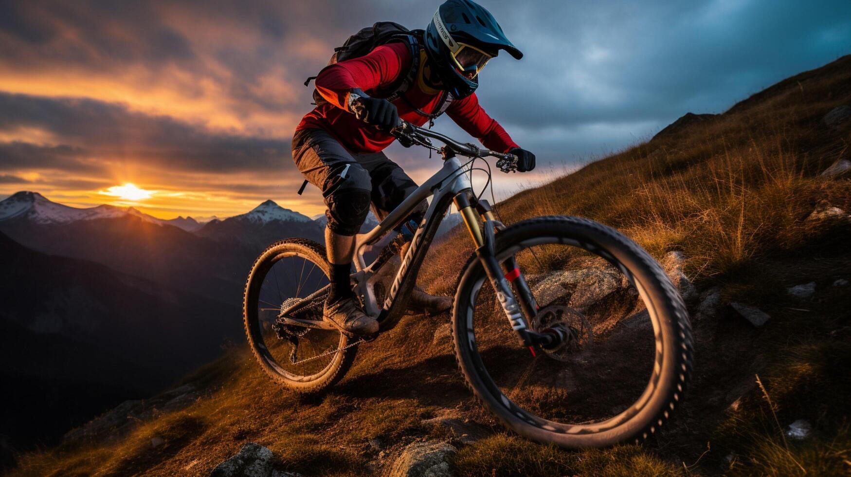 AI generated Mountain Biking Background photo