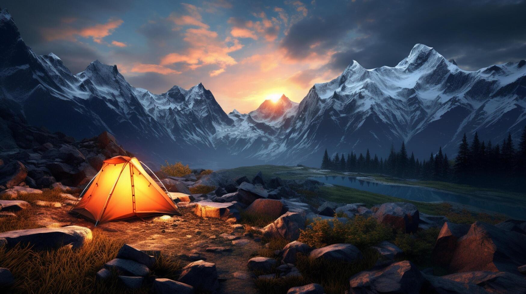 AI generated Mountain Camping Background photo