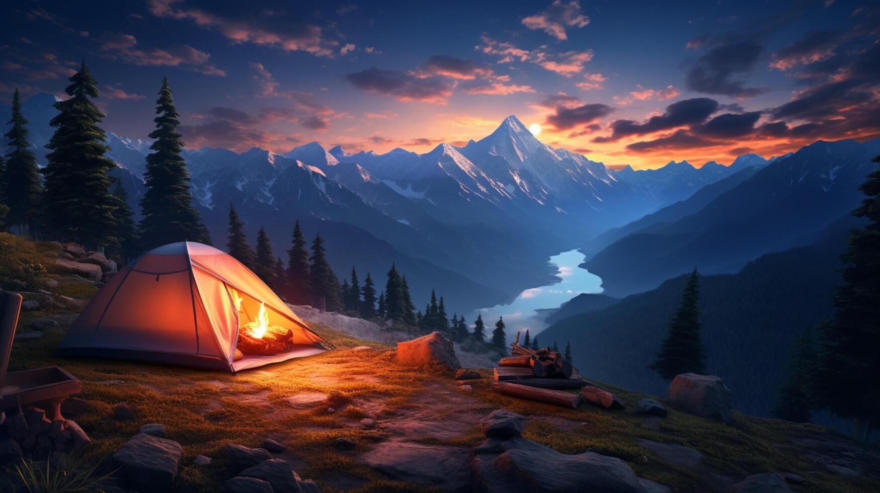 AI generated Mountain Camping Getaway Background photo