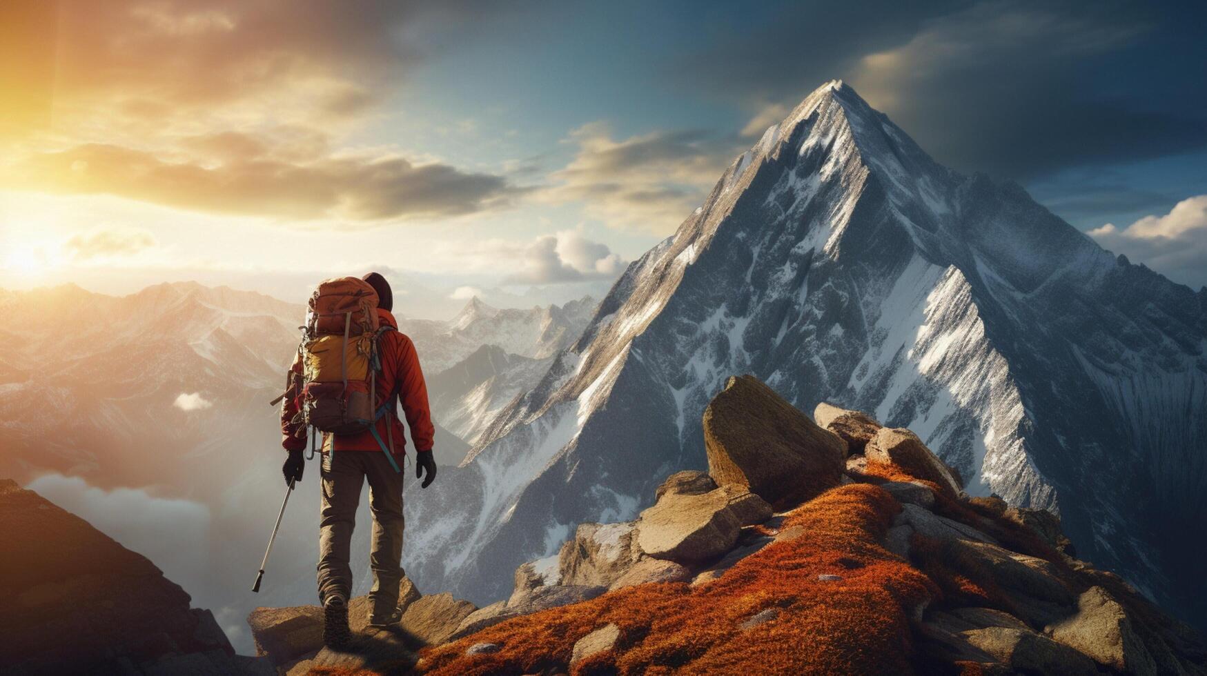 AI generated Mountain Climbing Challenge Background photo