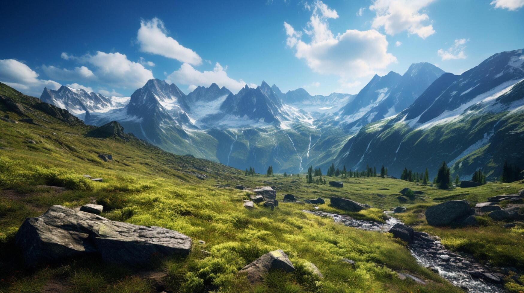 AI generated Mountain Hiking Background photo