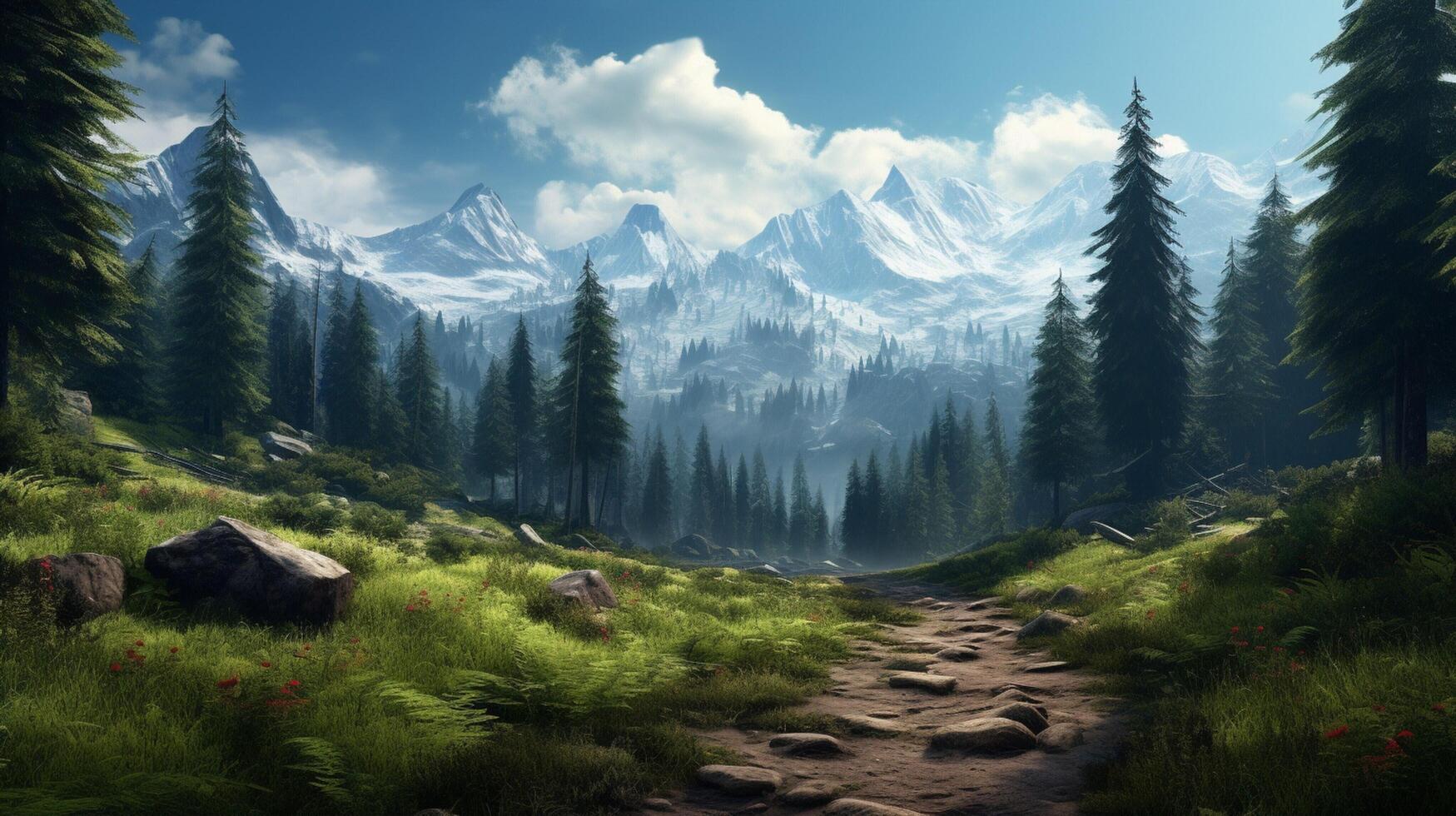 AI generated Mountain Forest Getaway Background photo