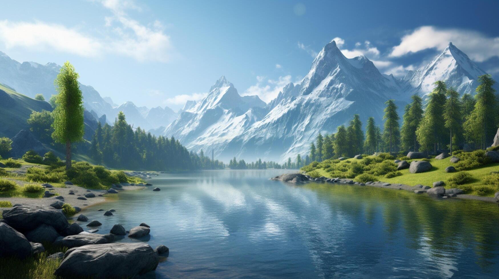 AI generated Mountain Lake Escape Background photo