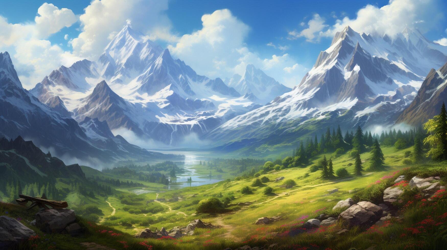 AI generated Mountain Landscape Paintings Background photo