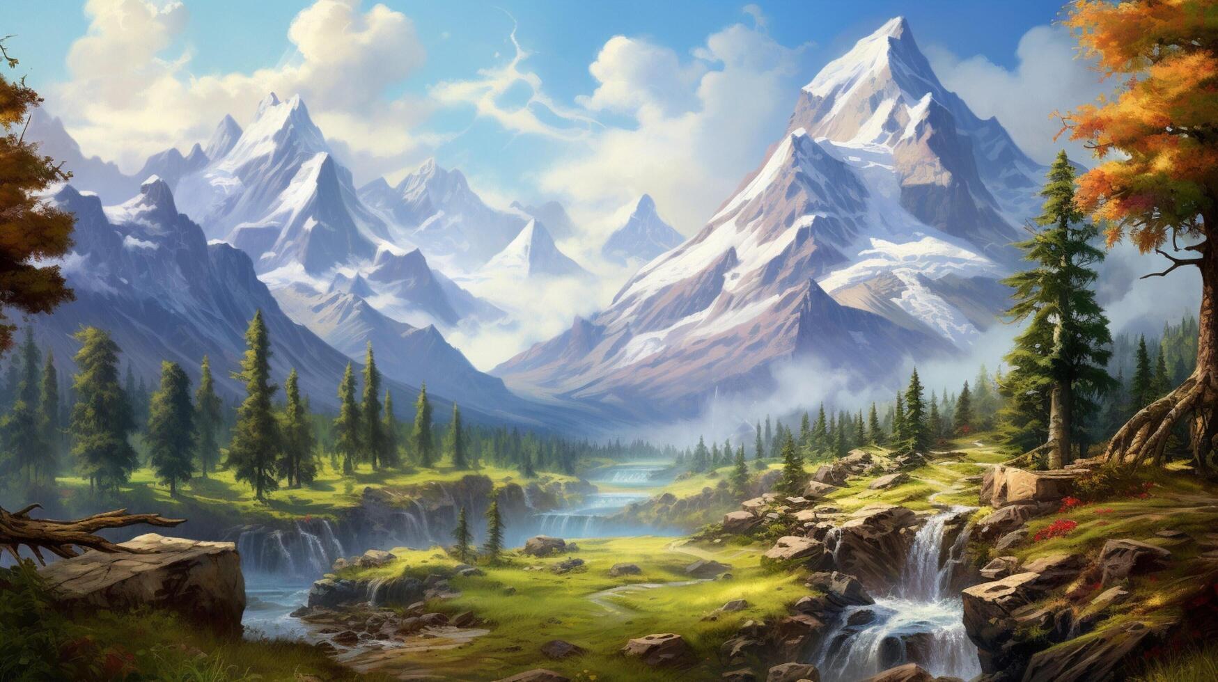 AI generated Mountain Landscape Paintings Background photo