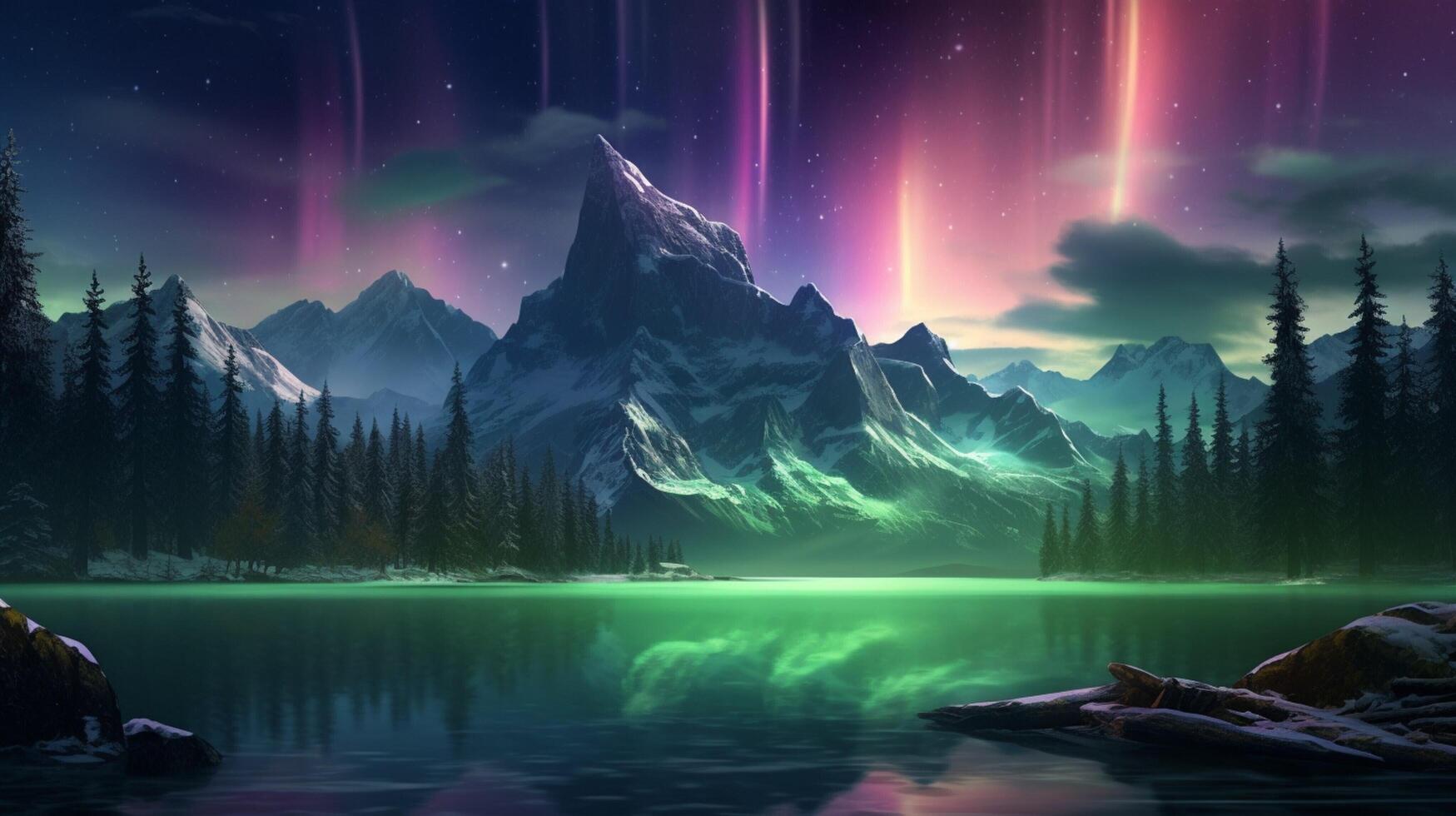 AI generated Mountain Northern Lights Background photo