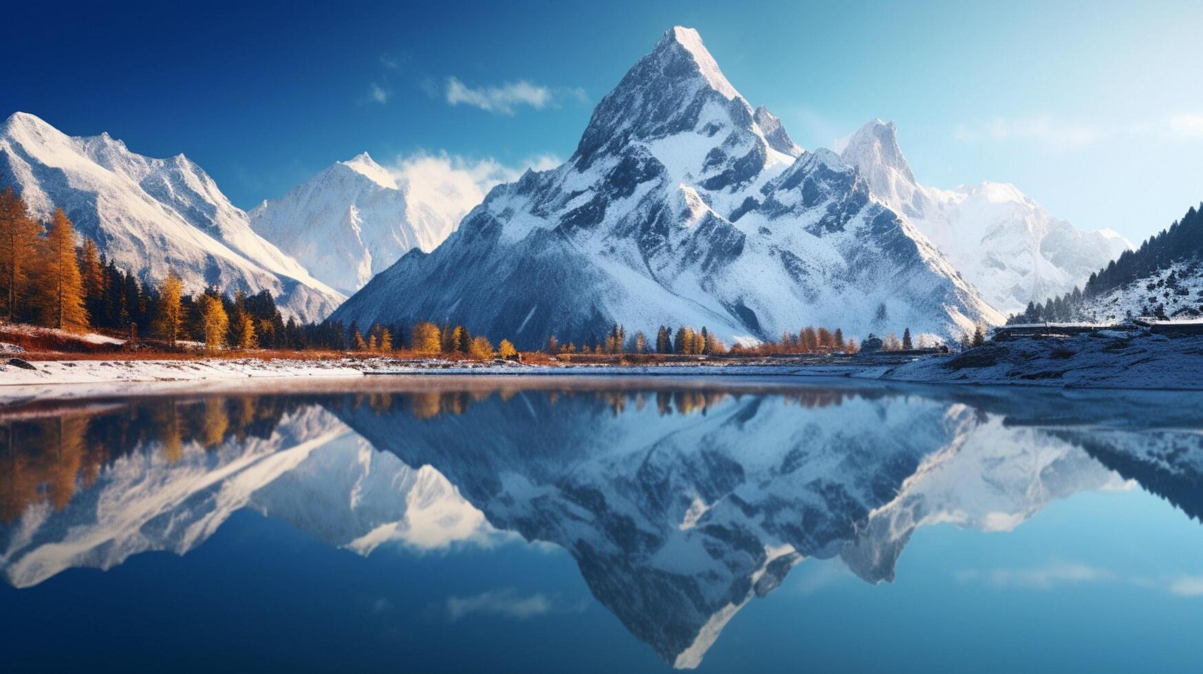 AI generated Mountain Peak Reflections Background photo