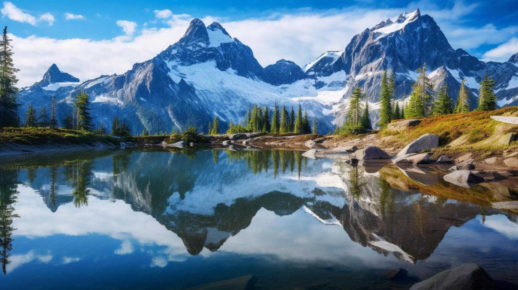 AI generated Mountain Peak Reflections Background photo