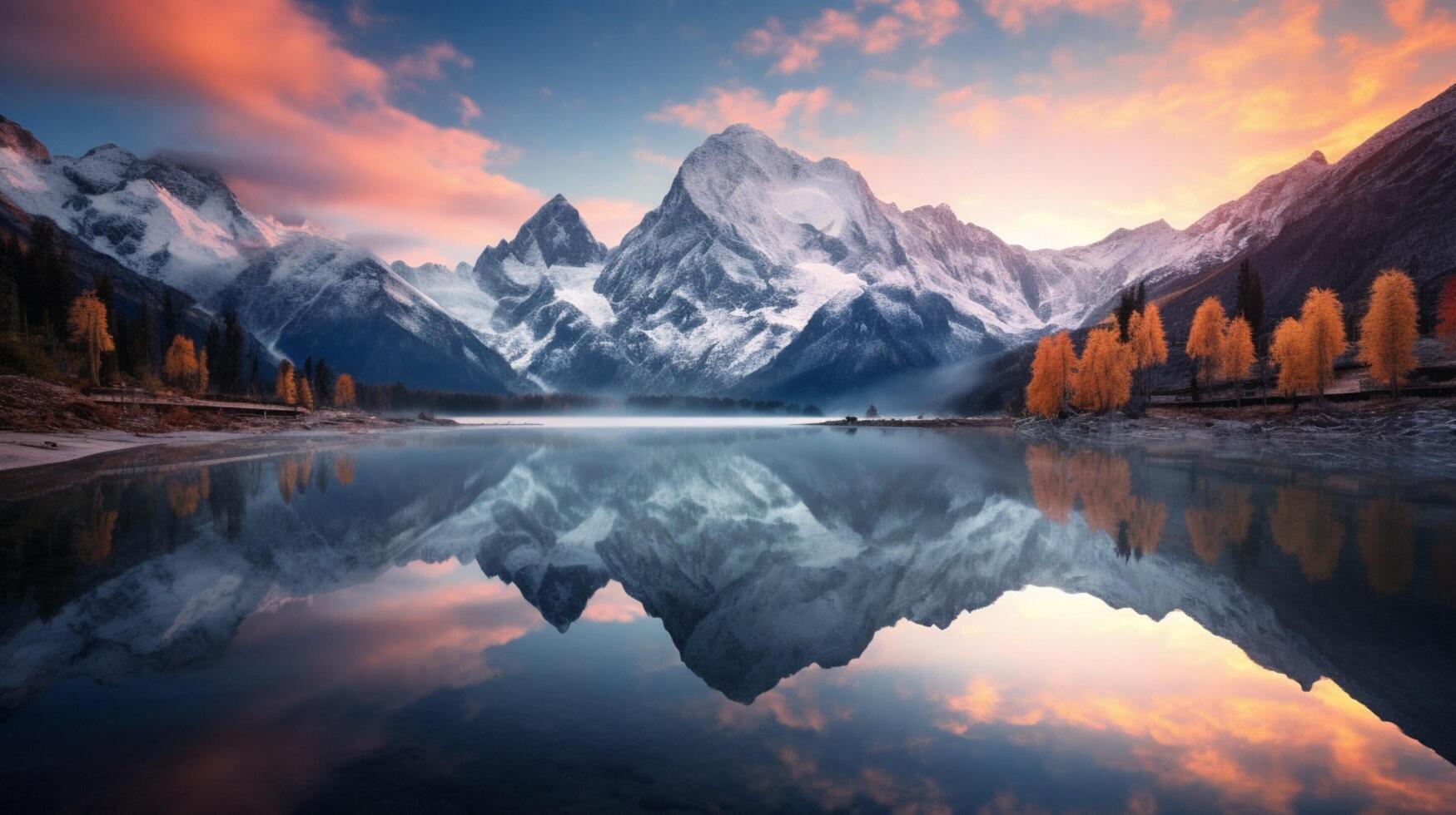 AI generated Mountain Reflection and Symmetry background photo