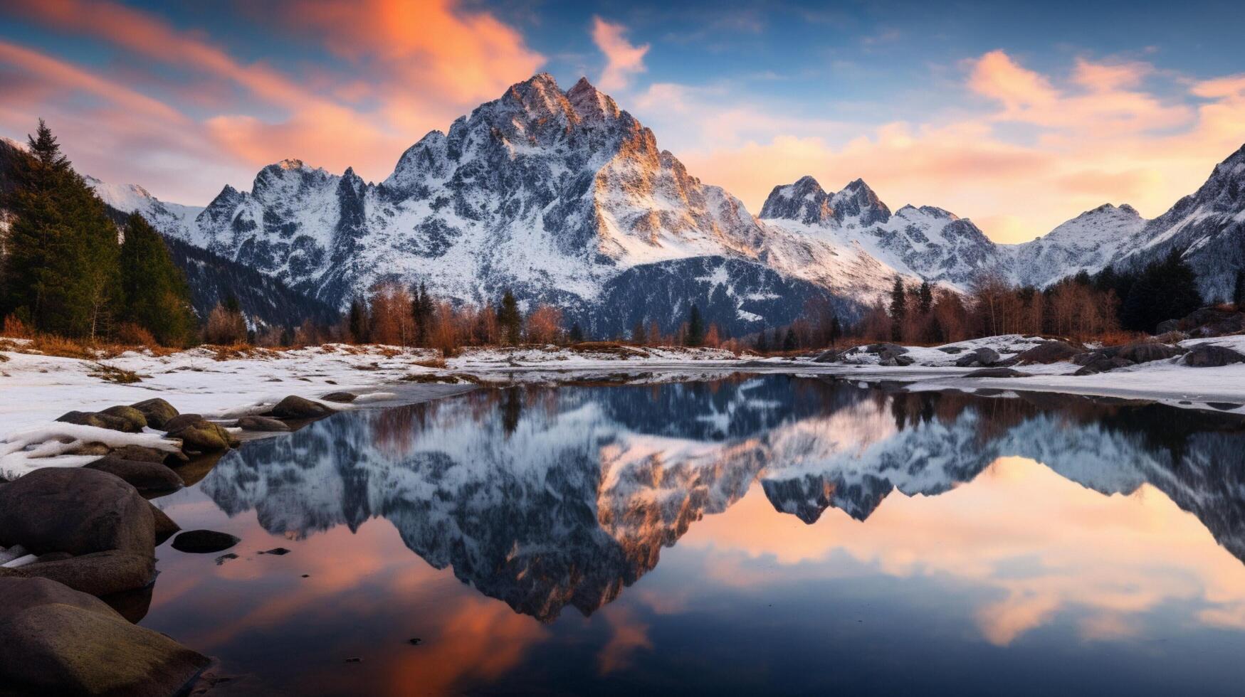 AI generated Mountain Reflection and Symmetry background photo