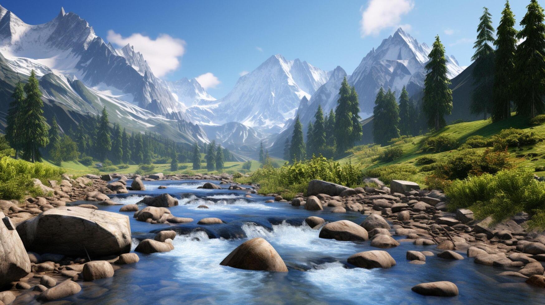 AI generated Mountain River Background photo