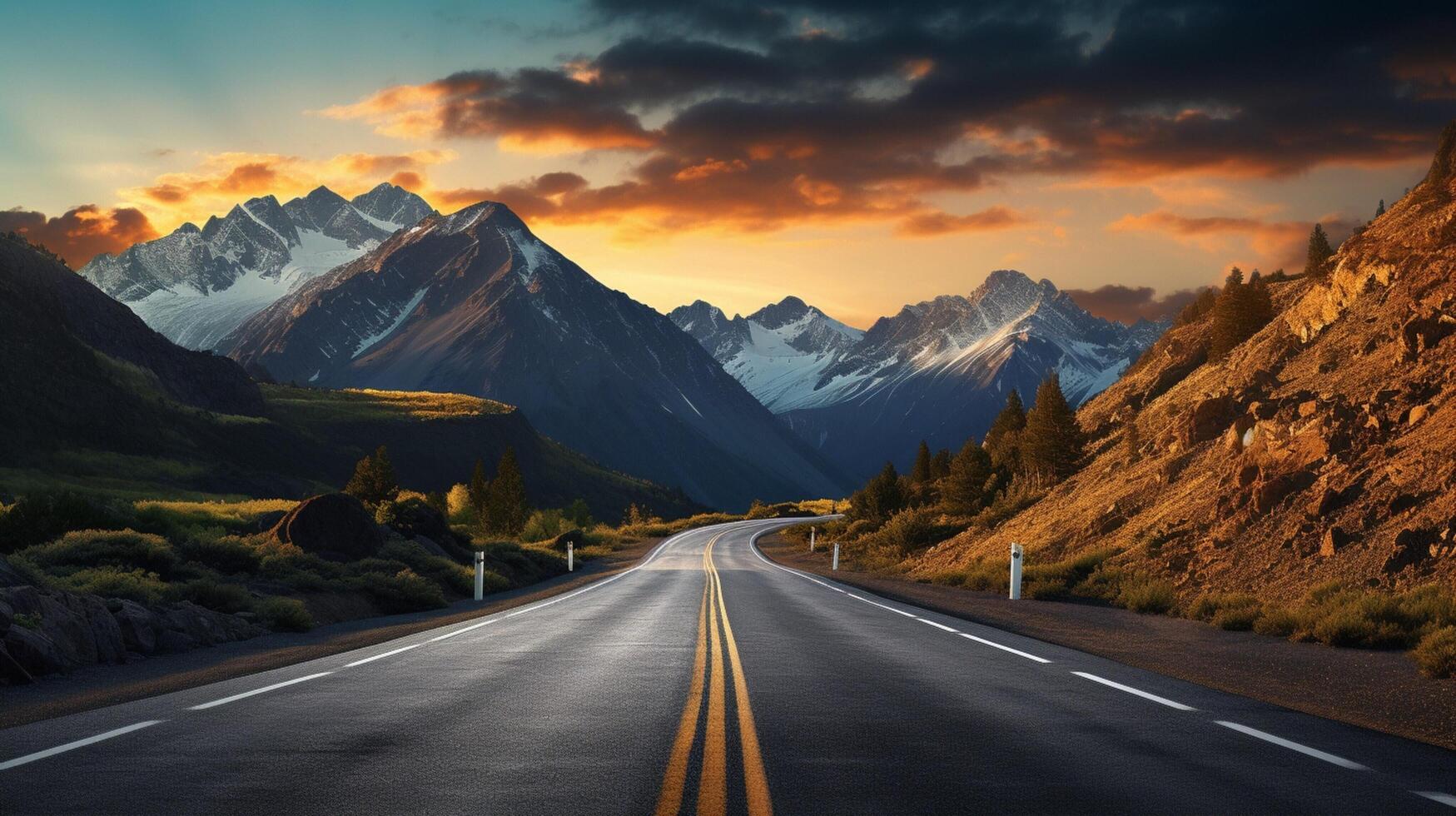 AI generated Mountain Road Background photo